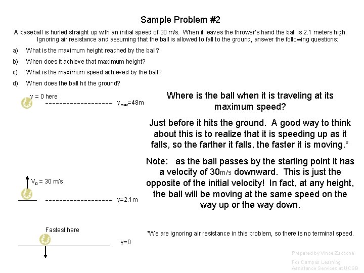 Sample Problem #2 A baseball is hurled straight up with an initial speed of