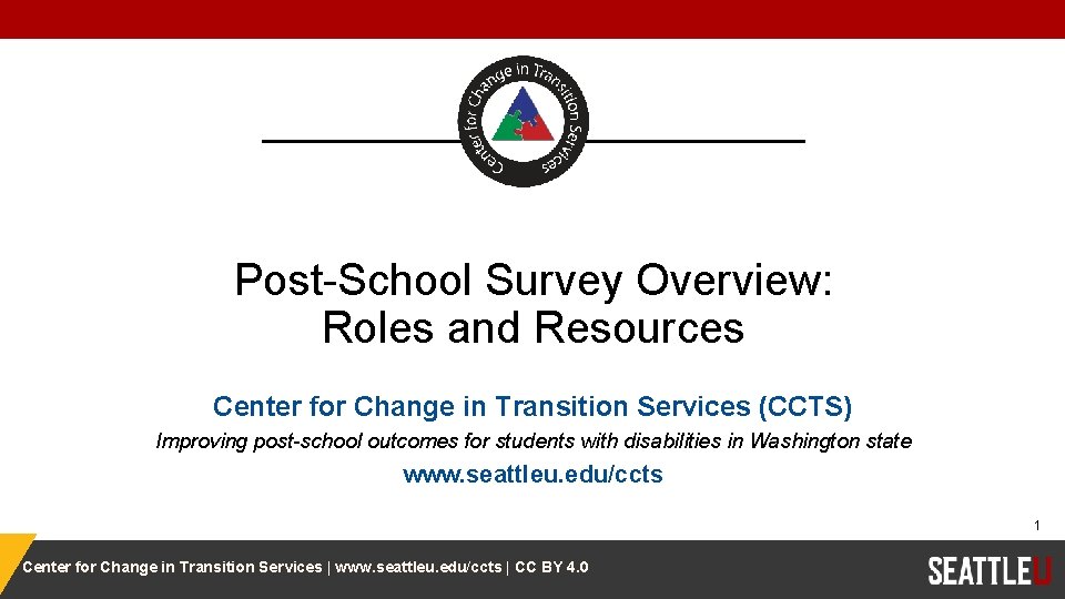 Post-School Survey Overview: Roles and Resources Center for Change in Transition Services (CCTS) Improving