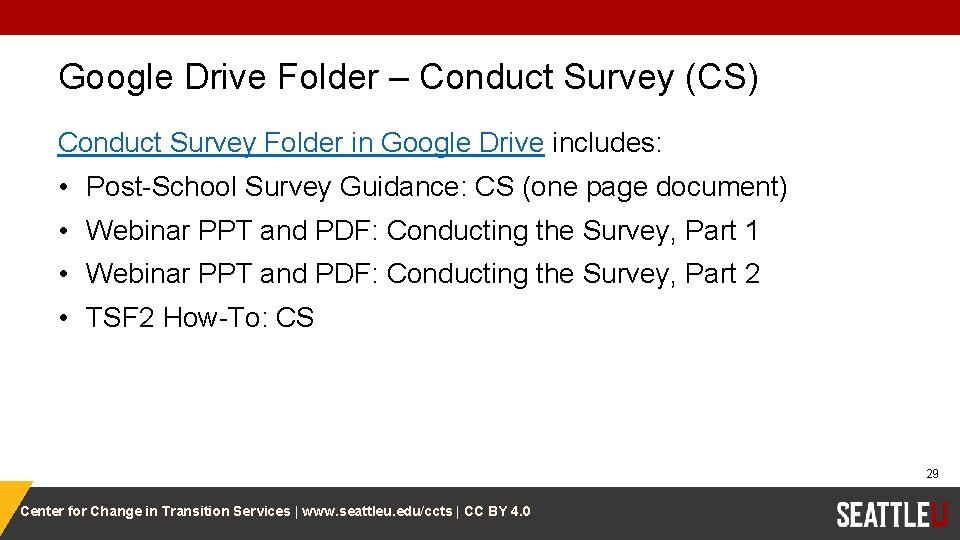 Google Drive Folder – Conduct Survey (CS) Conduct Survey Folder in Google Drive includes:
