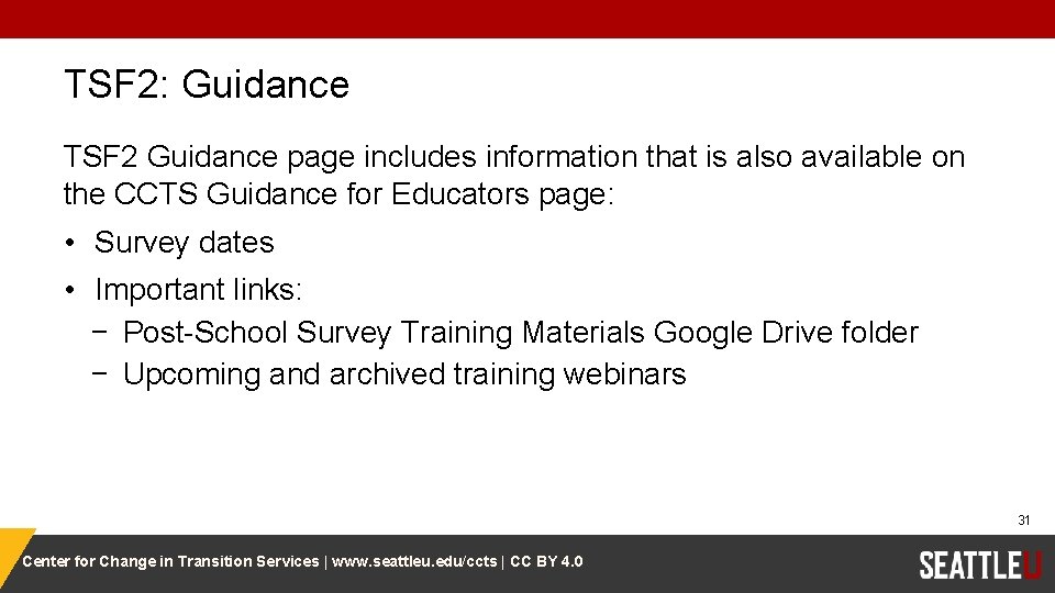 TSF 2: Guidance TSF 2 Guidance page includes information that is also available on