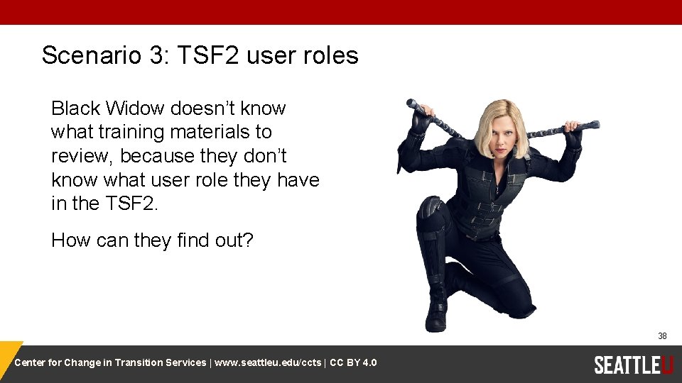 Scenario 3: TSF 2 user roles Black Widow doesn’t know what training materials to