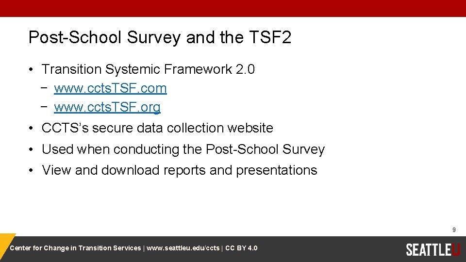 Post-School Survey and the TSF 2 • Transition Systemic Framework 2. 0 − www.