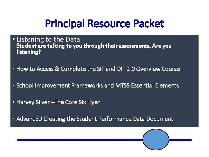 Principal Resource Packet • Listening to the Data Student are talking to you through