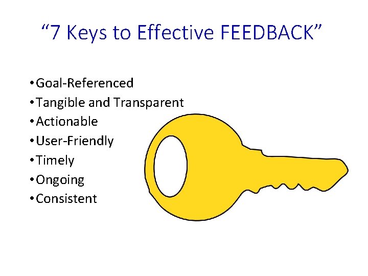 “ 7 Keys to Effective FEEDBACK” • Goal-Referenced • Tangible and Transparent • Actionable