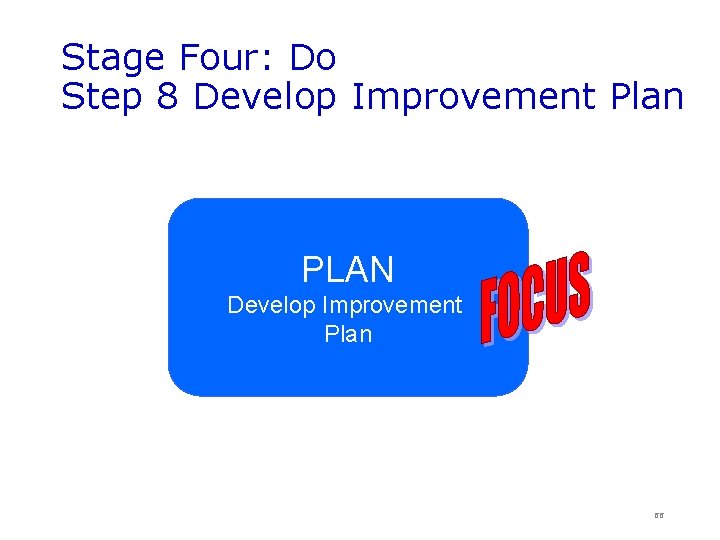 Stage Four: Do Step 8 Develop Improvement Plan PLAN Develop Improvement Plan 66 