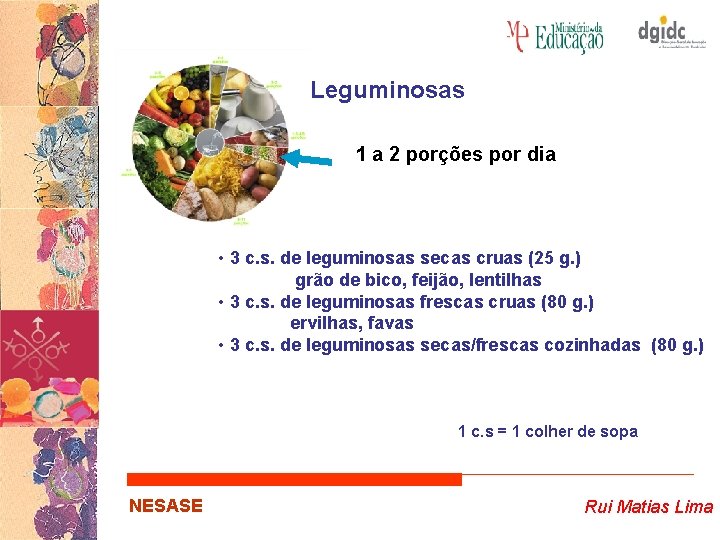 Leguminosas 1 a 2 porções por dia • 3 c. s. de leguminosas secas