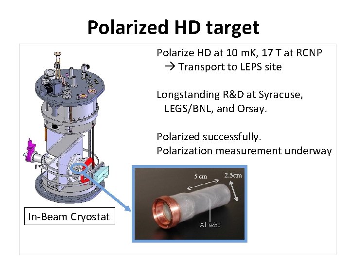 Polarized HD target Polarize HD at 10 m. K, 17 T at RCNP Transport