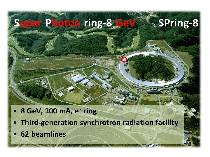 Super Photon ring-8 Ge. V SPring-8 • 8 Ge. V, 100 m. A, e