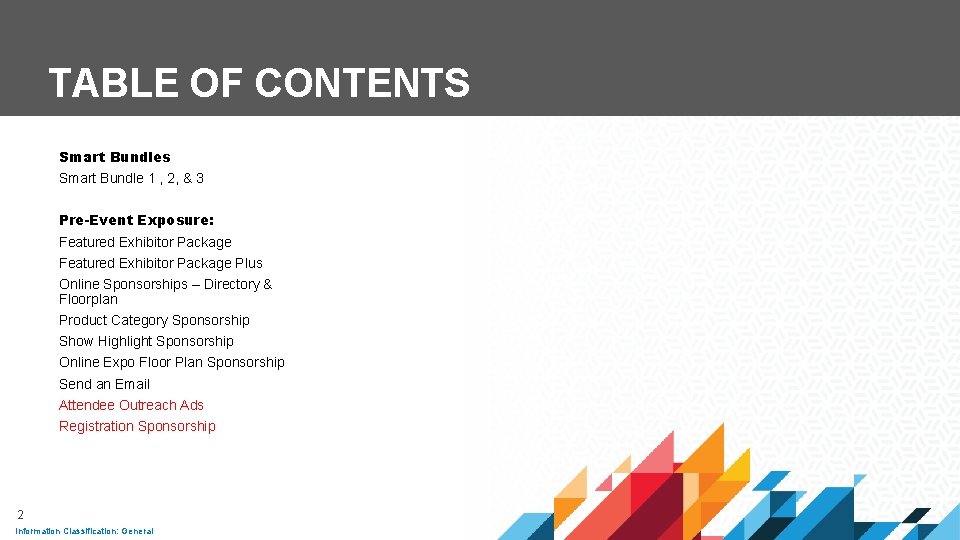 TABLE OF CONTENTS Smart Bundles Smart Bundle 1 , 2, & 3 Pre-Event Exposure: TABLE OF CONTENTS Smart Bundles Smart Bundle 1 , 2, & 3 Pre-Event Exposure: