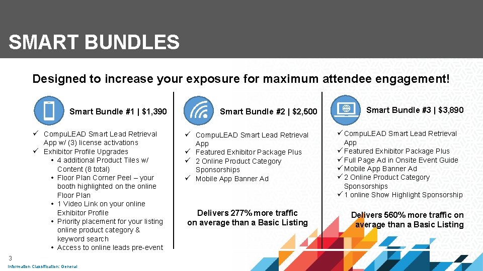 SMART BUNDLES Designed to increase your exposure for maximum attendee engagement! Smart Bundle #1