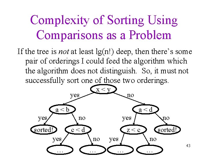 Complexity of Sorting Using Comparisons as a Problem If the tree is not at