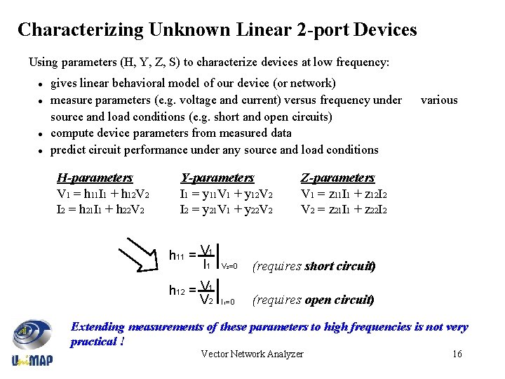 Characterizing Unknown Linear 2 -port Devices Using parameters (H, Y, Z, S) to characterize