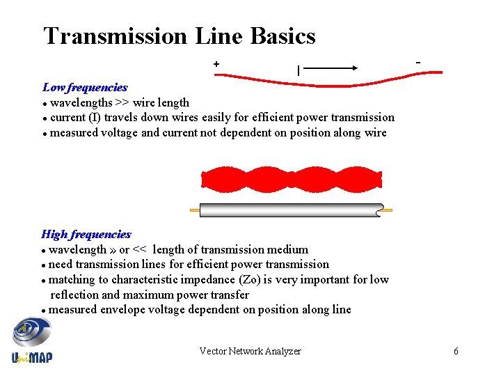 Transmission Line Basics + I - Low frequencies l wavelengths >> wire length l
