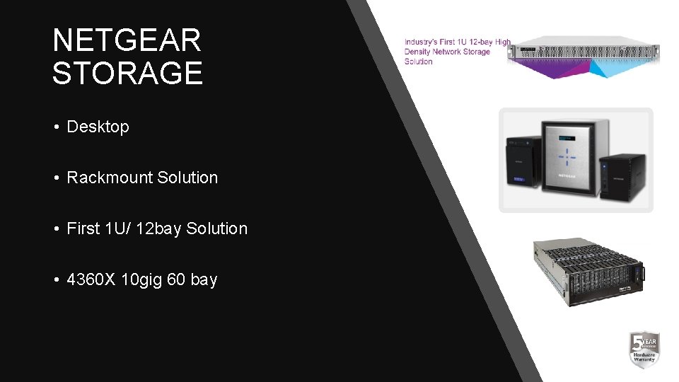 NETGEAR STORAGE • Desktop • Rackmount Solution • First 1 U/ 12 bay Solution