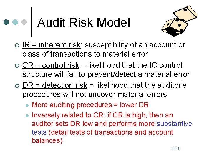 Audit Risk Model ¢ ¢ ¢ IR = inherent risk: susceptibility of an account