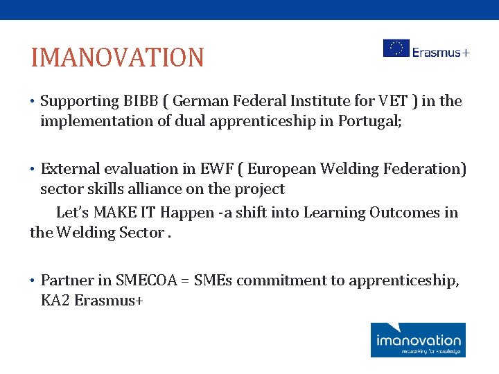 IMANOVATION • Supporting BIBB ( German Federal Institute for VET ) in the implementation