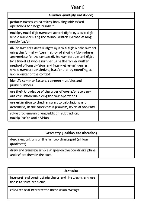 Year 6 Number (multiply and divide) perform mental calculations, including with mixed operations and