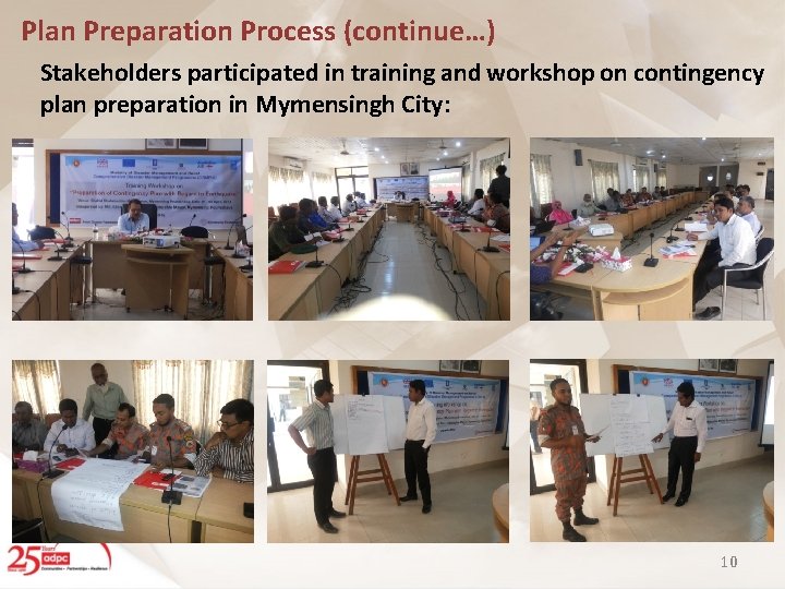 Plan Preparation Process (continue…) Stakeholders participated in training and workshop on contingency plan preparation