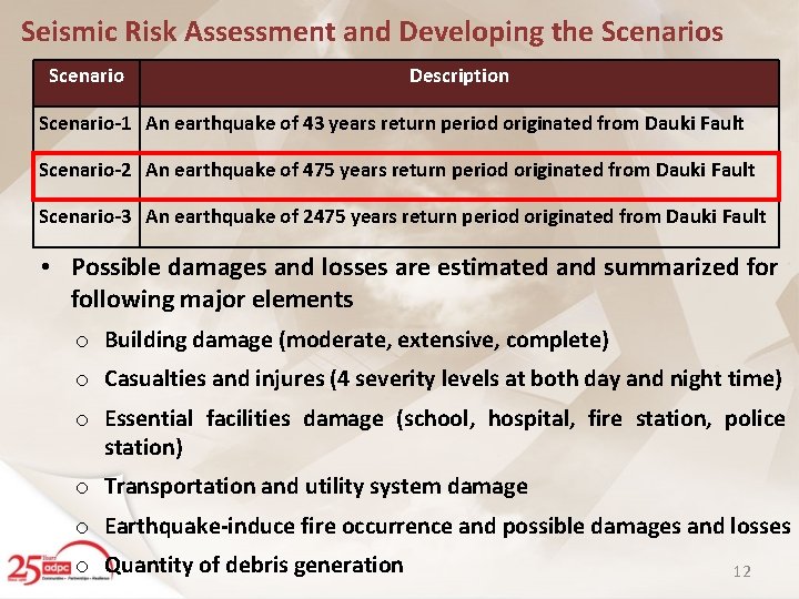 Seismic Risk Assessment and Developing the Scenarios Scenario Description Scenario-1 An earthquake of 43