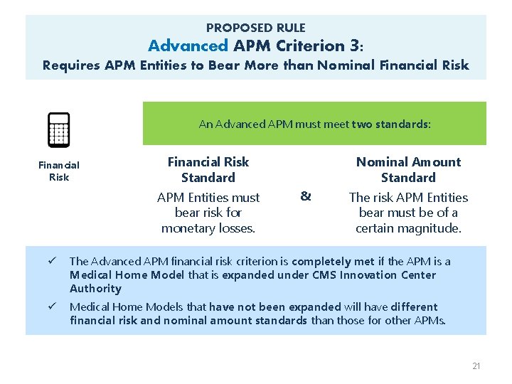 PROPOSED RULE Advanced APM Criterion 3: Requires APM Entities to Bear More than Nominal
