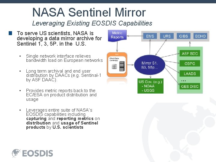 NASA Sentinel Mirror Leveraging Existing EOSDIS Capabilities To serve US scientists, NASA is developing