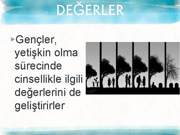 DEĞERLER ▸Gençler, yetişkin olma sürecinde cinsellikle ilgili değerlerini de geliştirirler 