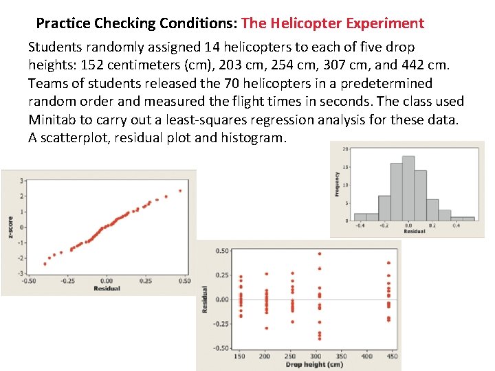 Practice Checking Conditions: The Helicopter Experiment Students randomly assigned 14 helicopters to each of