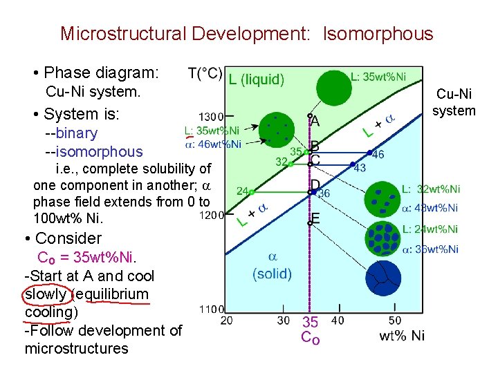Microstructural Development: Isomorphous • Phase diagram: Cu-Ni system. • System is: --binary --isomorphous i. Microstructural Development: Isomorphous • Phase diagram: Cu-Ni system. • System is: --binary --isomorphous i.