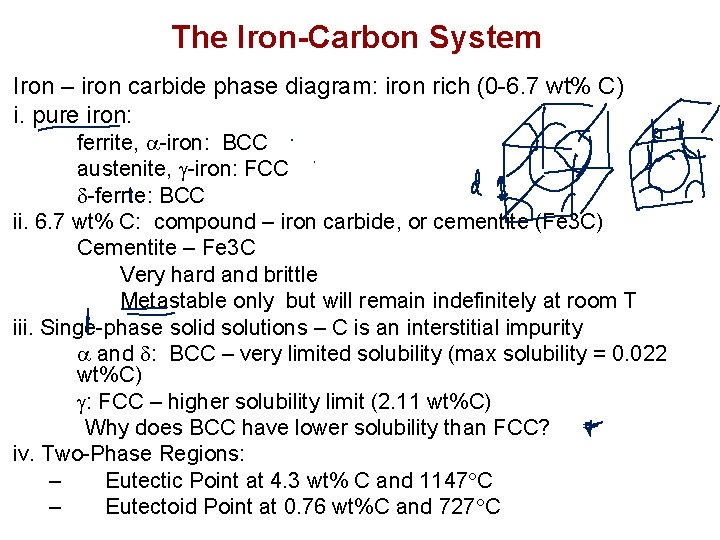 The Iron-Carbon System Iron – iron carbide phase diagram: iron rich (0 -6. 7 The Iron-Carbon System Iron – iron carbide phase diagram: iron rich (0 -6. 7