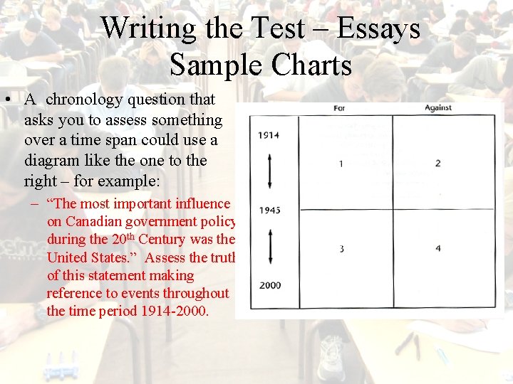Writing the Test – Essays Sample Charts • A chronology question that asks you