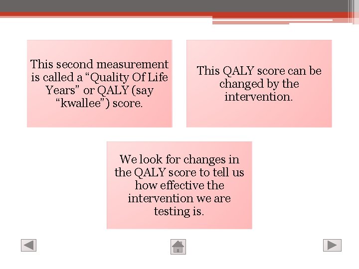 This second measurement is called a “Quality Of Life Years” or QALY (say “kwallee”)