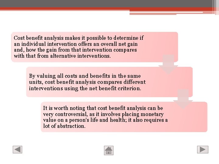 Cost benefit analysis makes it possible to determine if an individual intervention offers an