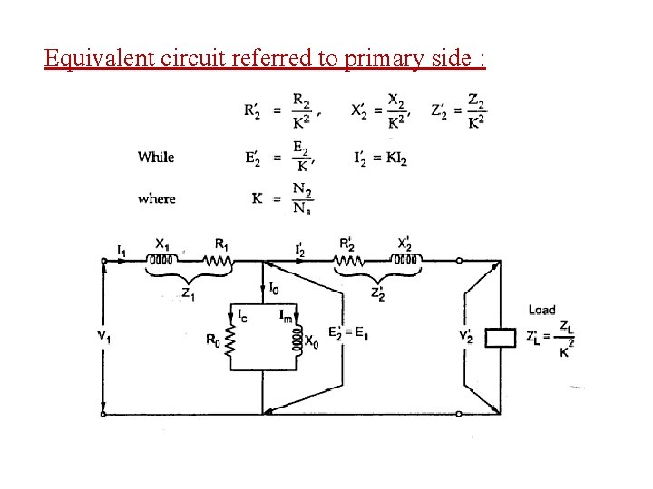 Equivalent circuit referred to primary side : 