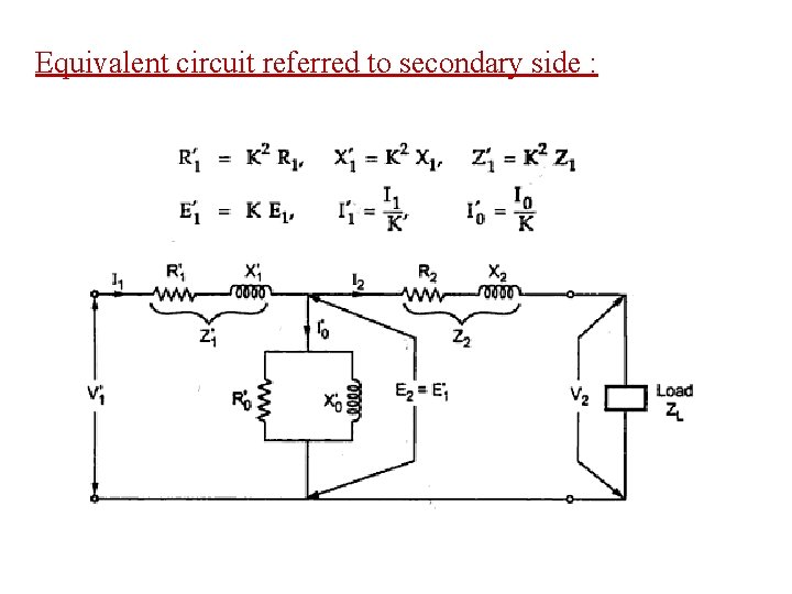 Equivalent circuit referred to secondary side : 