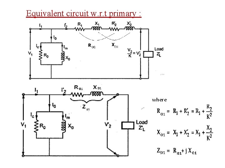 Equivalent circuit w. r. t primary : where 