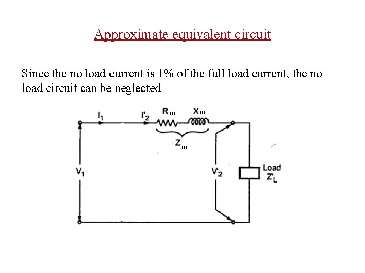 Approximate equivalent circuit Since the no load current is 1% of the full load
