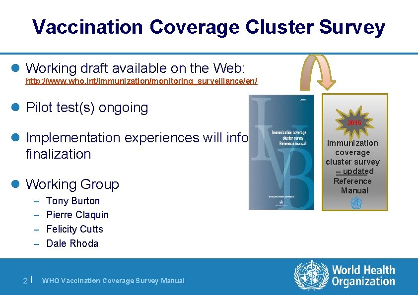 Vaccination Coverage Cluster Survey l Working draft available on the Web: http: //www. who.