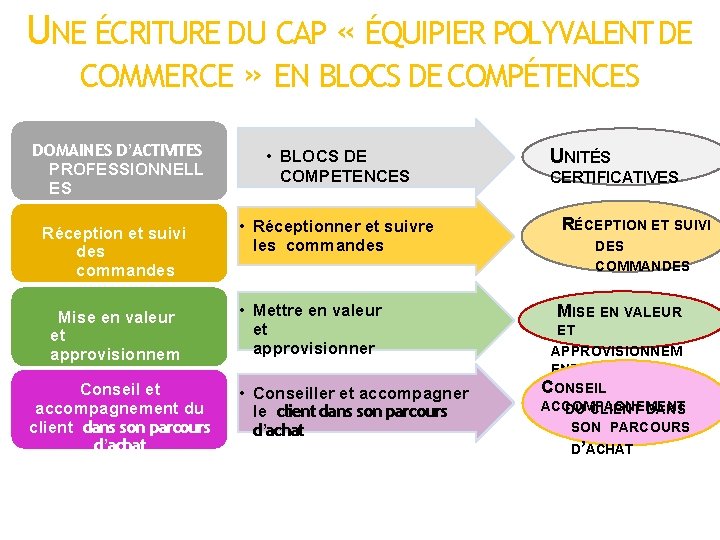 UNE ÉCRITURE DU CAP « ÉQUIPIER POLYVALENT DE COMMERCE » EN BLOCS DE COMPÉTENCES UNE ÉCRITURE DU CAP « ÉQUIPIER POLYVALENT DE COMMERCE » EN BLOCS DE COMPÉTENCES