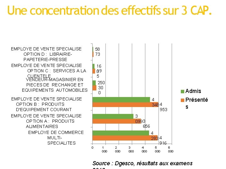 Une concentration des effectifs sur 3 CAP. EMPLOYE DE VENTE SPECIALISE OPTION D : Une concentration des effectifs sur 3 CAP. EMPLOYE DE VENTE SPECIALISE OPTION D :