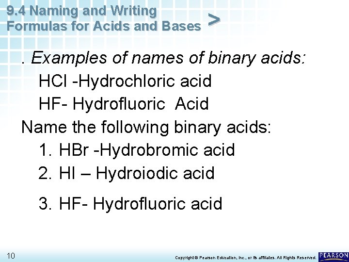 9. 4 Naming and Writing Formulas for Acids and Bases > . Examples of