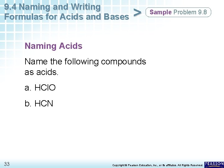 9. 4 Naming and Writing Formulas for Acids and Bases > Sample Problem 9.