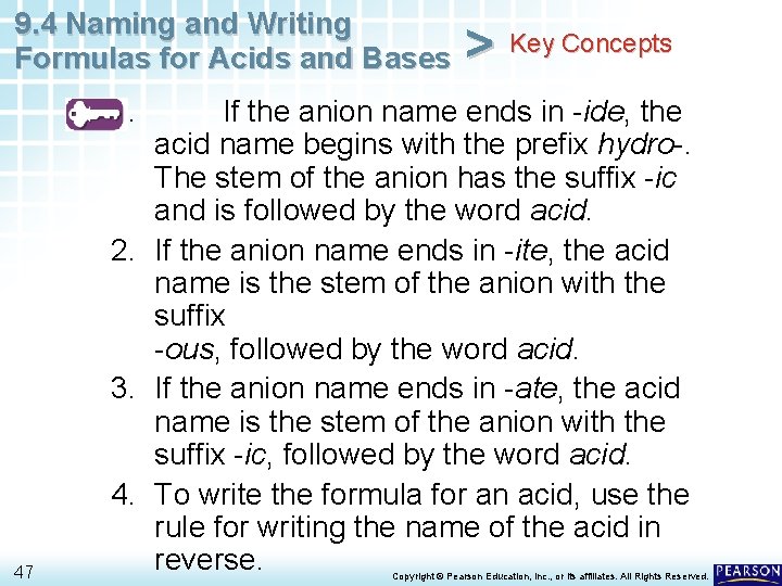 9. 4 Naming and Writing Formulas for Acids and Bases > Key Concepts 1.