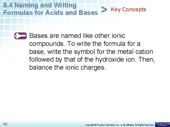 9. 4 Naming and Writing Formulas for Acids and Bases > Key Concepts Bases