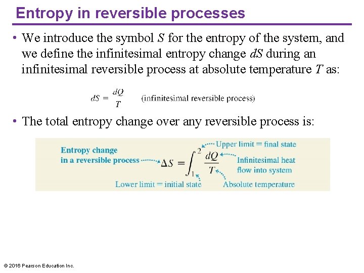 Entropy in reversible processes • We introduce the symbol S for the entropy of