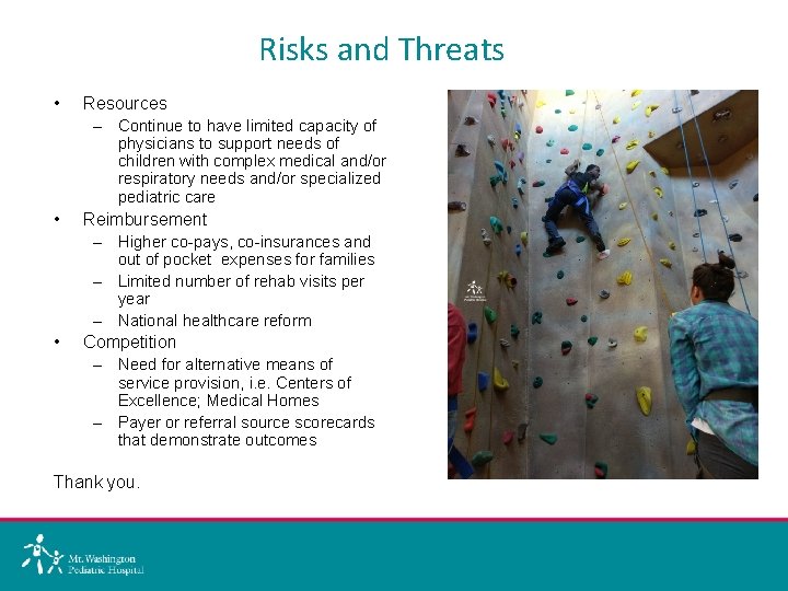 Risks and Threats • Resources – Continue to have limited capacity of physicians to
