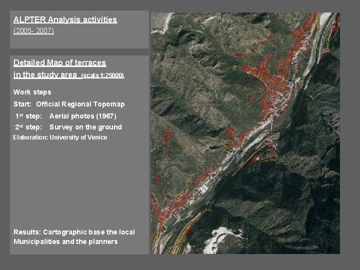 ALPTER Analysis activities (2005 - 2007) Detailed Map of terraces in the study area