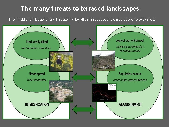 The many threats to terraced landscapes The ‘Middle landscapes’ are threatened by all the