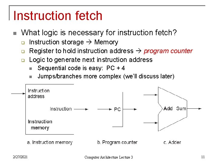 Instruction fetch n What logic is necessary for instruction fetch? q q q Instruction