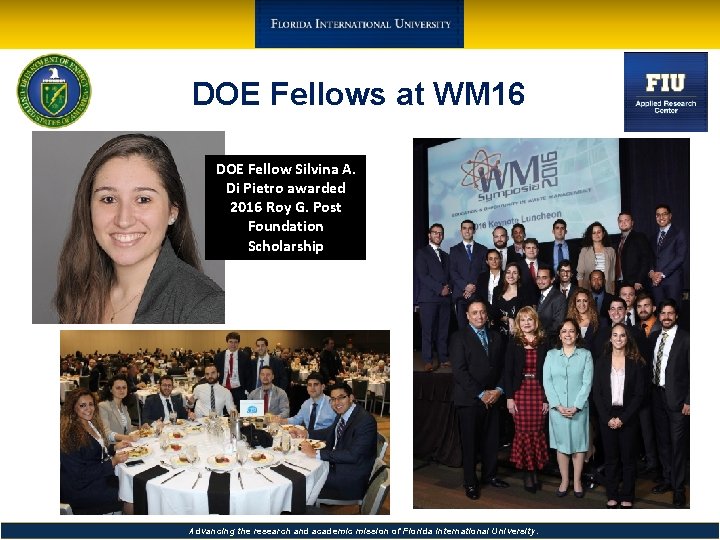 DOE Fellows at WM 16 DOE Fellow Silvina A. Di Pietro awarded 2016 Roy