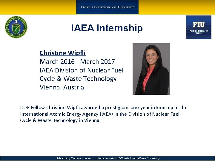 IAEA Internship Christine Wipfli March 2016 - March 2017 IAEA Division of Nuclear Fuel